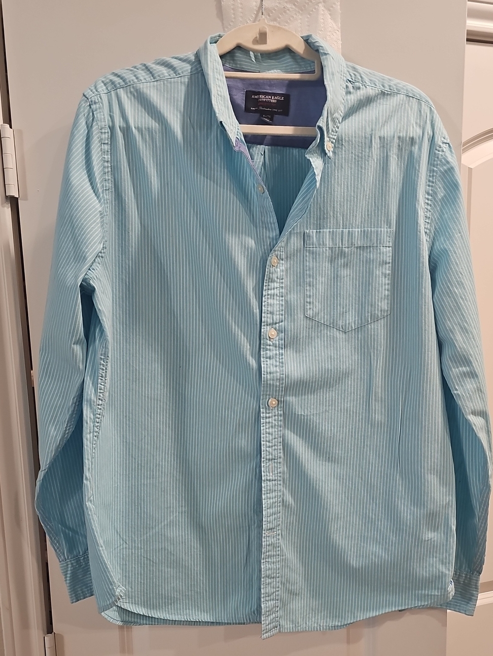 American Eagle Outfitters Light Blue Striped Men's Button-Down Shirt